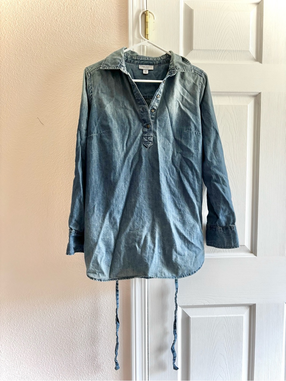 Liz Lange Maternity Blue Chambray Long Sleeve Shirt Dress Stretch Size S